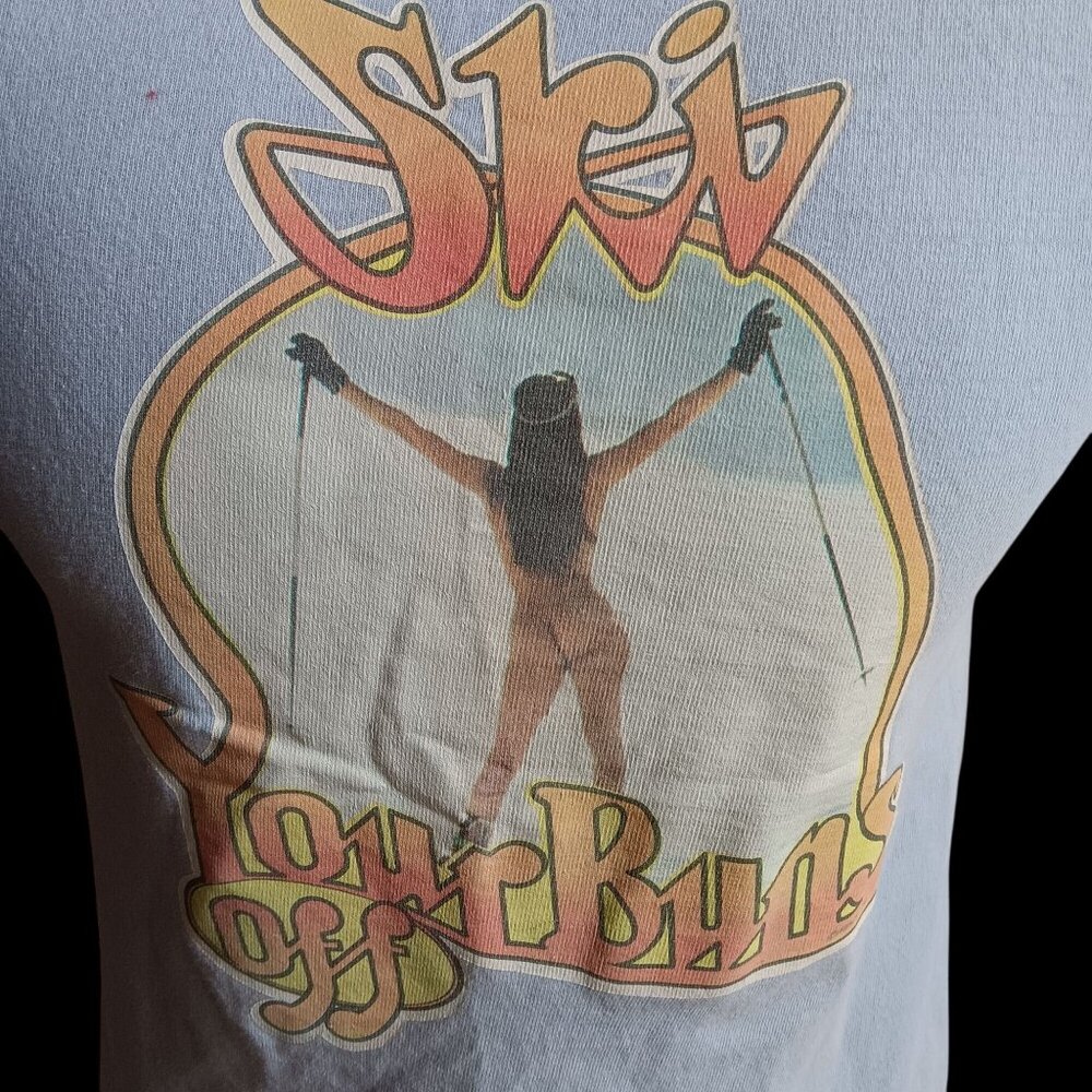 Vintage T-Shirt Small Single Stitch Springfoot 1970s "Ski Your Buns Off" Roach